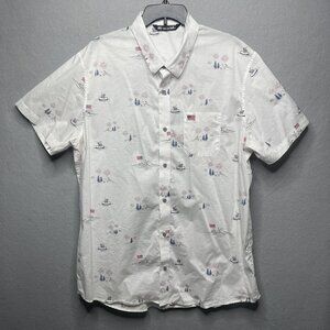 TravisMathew Mens XXL Short Sleeve Button-Up Shirt Patriotic July 4th